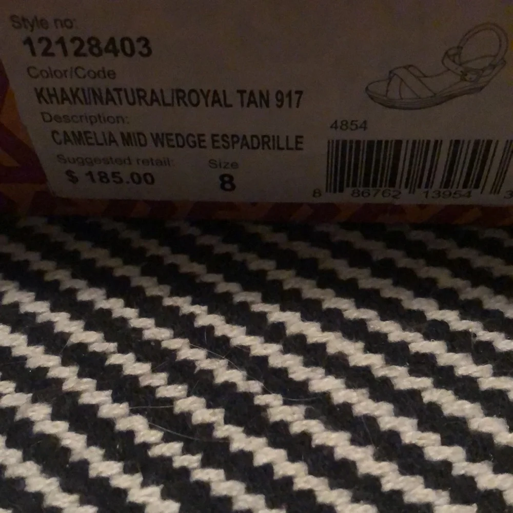 Tory Burch Khaki/Royal Tan Camelia Mid Wedge Espadrille Sz 8 - Picture 4 of 6